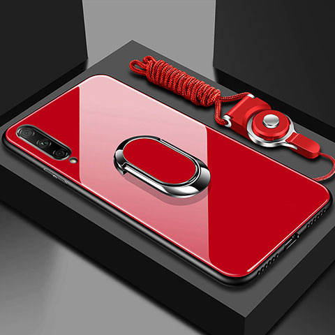 Custodia Silicone Specchio Laterale Cover con Magnetico Anello Supporto per Huawei Y9s Rosso