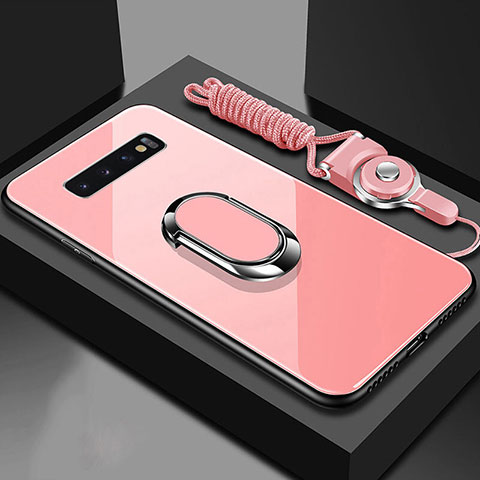 Custodia Silicone Specchio Laterale Cover con Magnetico Anello Supporto per Samsung Galaxy S10 5G Oro Rosa