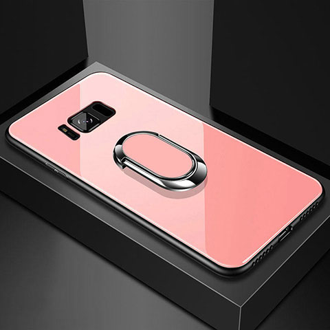 Custodia Silicone Specchio Laterale Cover con Magnetico Anello Supporto per Samsung Galaxy S8 Oro Rosa