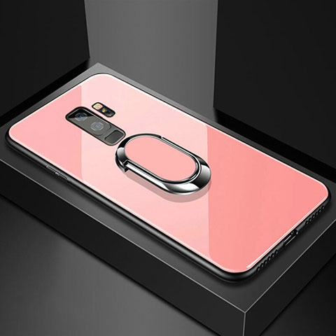 Custodia Silicone Specchio Laterale Cover con Magnetico Anello Supporto per Samsung Galaxy S9 Plus Oro Rosa