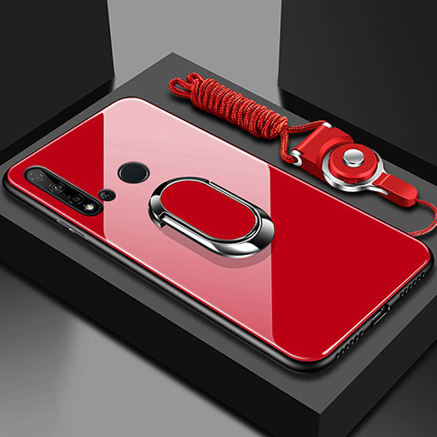 Custodia Silicone Specchio Laterale Cover con Magnetico Anello Supporto T01 per Huawei P20 Lite (2019) Rosso