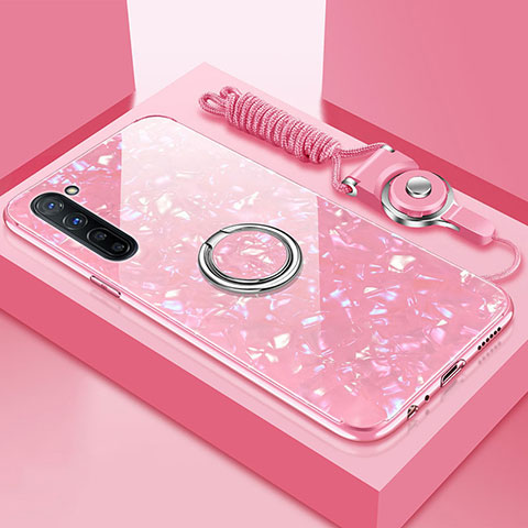 Custodia Silicone Specchio Laterale Cover con Magnetico Anello Supporto T01 per Oppo Find X2 Lite Rosa