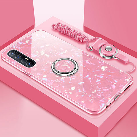 Custodia Silicone Specchio Laterale Cover con Magnetico Anello Supporto T01 per Oppo Reno3 Pro Rosa