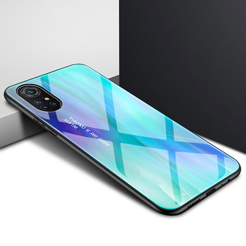 Custodia Silicone Specchio Laterale Cover per Huawei Nova 8 5G Ciano