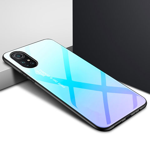 Custodia Silicone Specchio Laterale Cover per Huawei Nova 8 Pro 5G Cielo Blu