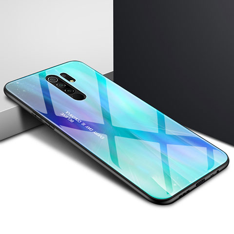 Custodia Silicone Specchio Laterale Cover per Xiaomi Redmi 9 Ciano