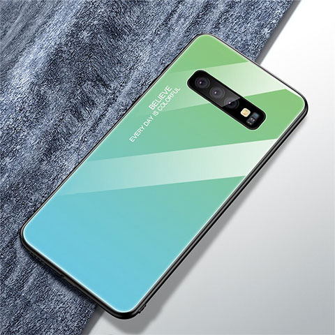 Custodia Silicone Specchio Laterale Sfumato Arcobaleno Cover A01 per Samsung Galaxy S10 Plus Ciano