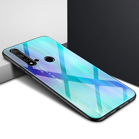 Custodia Silicone Specchio Laterale Sfumato Arcobaleno Cover H01 per Huawei P20 Lite (2019) Ciano