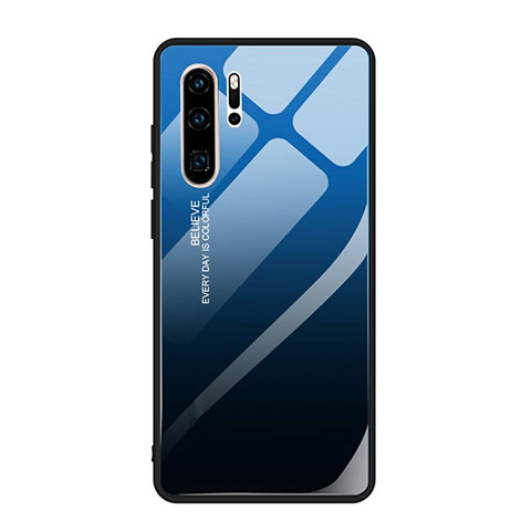 Custodia Silicone Specchio Laterale Sfumato Arcobaleno Cover H01 per Huawei P30 Pro New Edition Blu