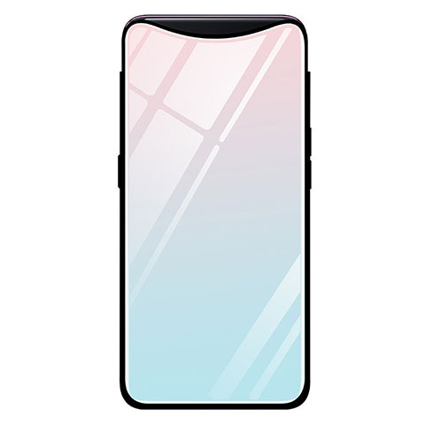 Custodia Silicone Specchio Laterale Sfumato Arcobaleno Cover H01 per Oppo Find X Super Flash Edition Ciano