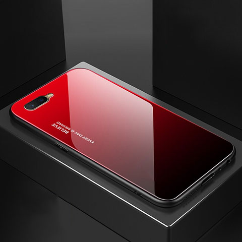 Custodia Silicone Specchio Laterale Sfumato Arcobaleno Cover H01 per Oppo R15X Rosso