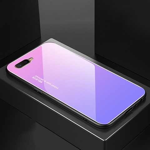 Custodia Silicone Specchio Laterale Sfumato Arcobaleno Cover H01 per Oppo R17 Neo Viola