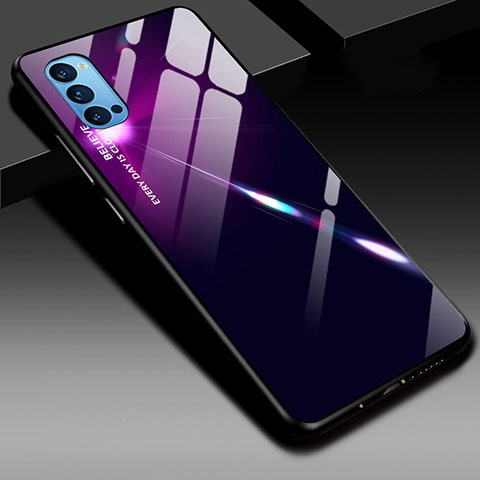 Custodia Silicone Specchio Laterale Sfumato Arcobaleno Cover H01 per Oppo Reno4 5G Viola e Nero