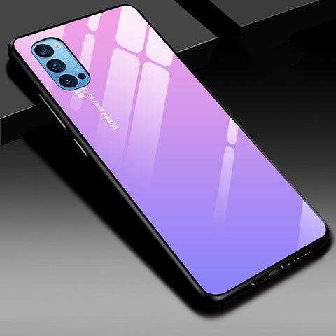 Custodia Silicone Specchio Laterale Sfumato Arcobaleno Cover H01 per Oppo Reno4 Pro 5G Viola