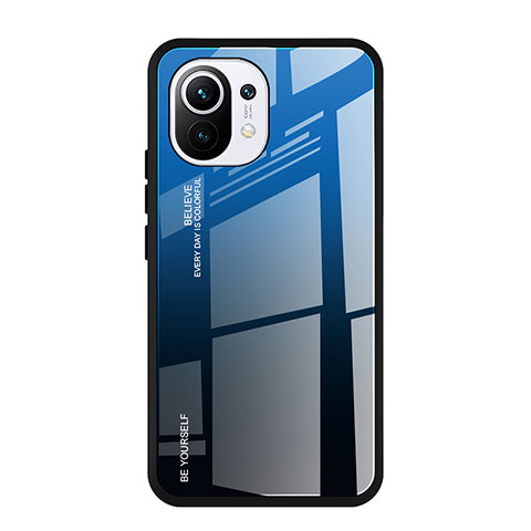 Custodia Silicone Specchio Laterale Sfumato Arcobaleno Cover H01 per Xiaomi Mi 11 Lite 5G NE Blu