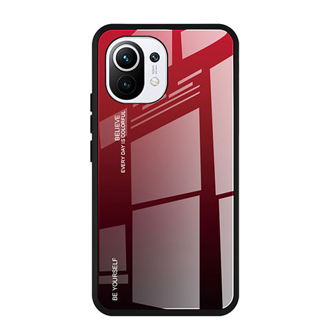 Custodia Silicone Specchio Laterale Sfumato Arcobaleno Cover H01 per Xiaomi Mi 11 Lite 5G NE Rosso