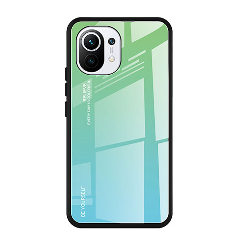 Custodia Silicone Specchio Laterale Sfumato Arcobaleno Cover H01 per Xiaomi Mi 11 Lite 5G NE Verde