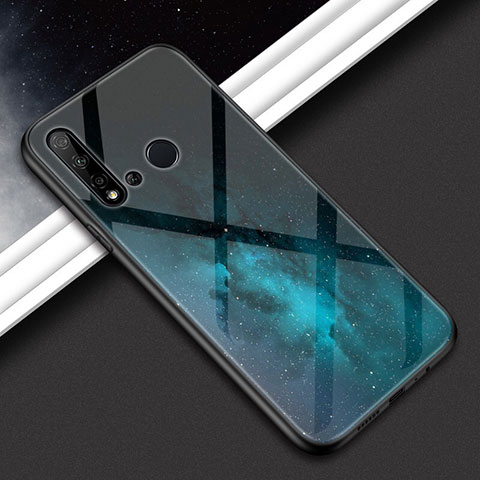 Custodia Silicone Specchio Laterale Sfumato Arcobaleno Cover H02 per Huawei P20 Lite (2019) Ciano