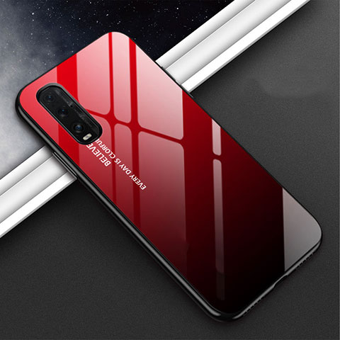 Custodia Silicone Specchio Laterale Sfumato Arcobaleno Cover H02 per Oppo Find X2 Rosso