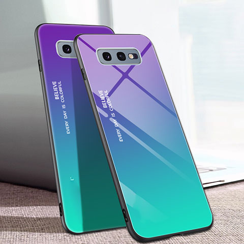 Custodia Silicone Specchio Laterale Sfumato Arcobaleno Cover H02 per Samsung Galaxy S10e Verde