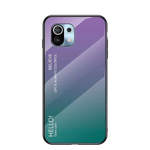 Custodia Silicone Specchio Laterale Sfumato Arcobaleno Cover H02 per Xiaomi Mi 11 Lite 5G Viola