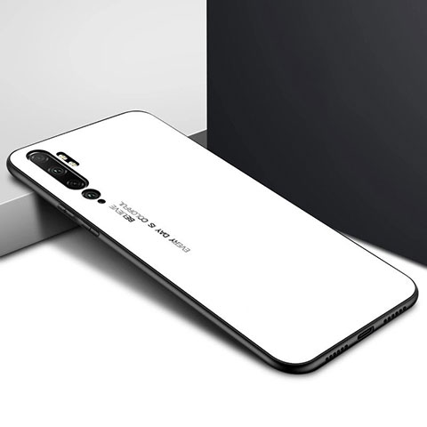 Custodia Silicone Specchio Laterale Sfumato Arcobaleno Cover H02 per Xiaomi Mi Note 10 Pro Bianco