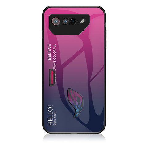 Custodia Silicone Specchio Laterale Sfumato Arcobaleno Cover LS1 per Asus ROG Phone 7 Pro Rosa Caldo