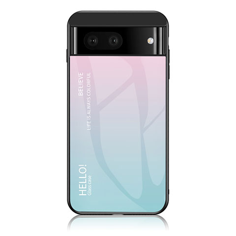 Custodia Silicone Specchio Laterale Sfumato Arcobaleno Cover LS1 per Google Pixel 7 5G Ciano