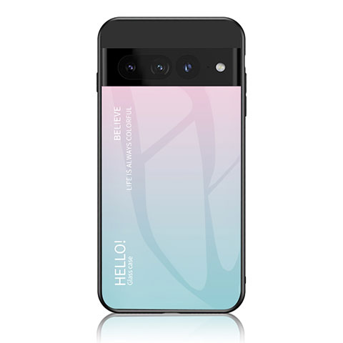 Custodia Silicone Specchio Laterale Sfumato Arcobaleno Cover LS1 per Google Pixel 7 Pro 5G Ciano