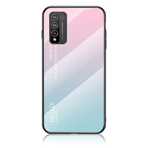 Custodia Silicone Specchio Laterale Sfumato Arcobaleno Cover LS1 per Huawei Honor 10X Lite Ciano