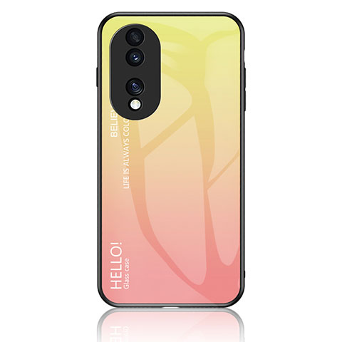 Custodia Silicone Specchio Laterale Sfumato Arcobaleno Cover LS1 per Huawei Honor 70 5G Giallo