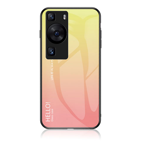 Custodia Silicone Specchio Laterale Sfumato Arcobaleno Cover LS1 per Huawei P60 Pro Giallo