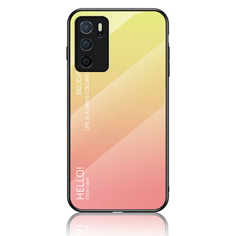 Custodia Silicone Specchio Laterale Sfumato Arcobaleno Cover LS1 per Oppo A16 Giallo