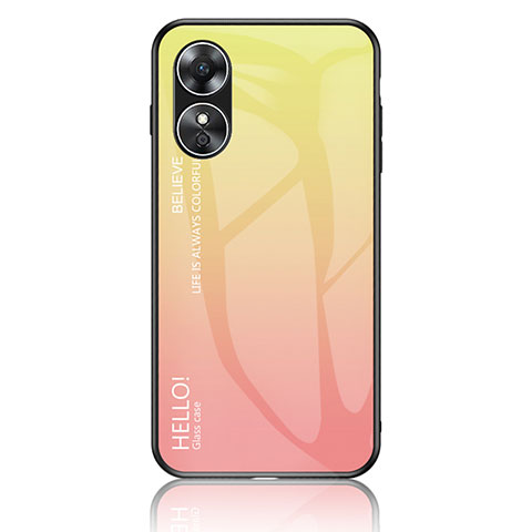 Custodia Silicone Specchio Laterale Sfumato Arcobaleno Cover LS1 per Oppo A17 Giallo