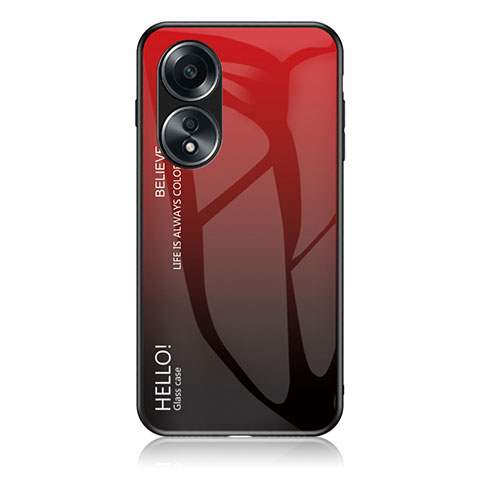 Custodia Silicone Specchio Laterale Sfumato Arcobaleno Cover LS1 per Oppo A18 Rosso