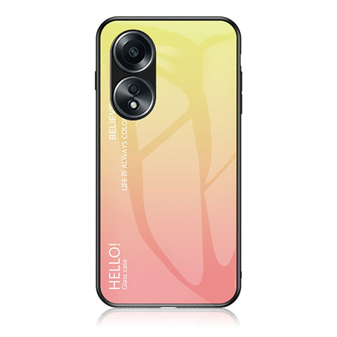 Custodia Silicone Specchio Laterale Sfumato Arcobaleno Cover LS1 per Oppo A38 Giallo