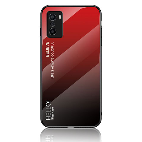 Custodia Silicone Specchio Laterale Sfumato Arcobaleno Cover LS1 per Oppo A55S 5G Rosso