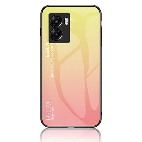 Custodia Silicone Specchio Laterale Sfumato Arcobaleno Cover LS1 per Oppo A57 5G Giallo