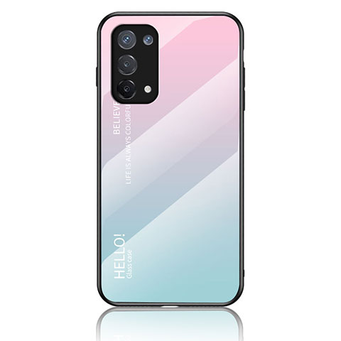 Custodia Silicone Specchio Laterale Sfumato Arcobaleno Cover LS1 per Oppo A74 4G Ciano