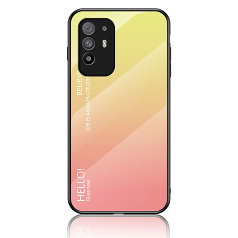 Custodia Silicone Specchio Laterale Sfumato Arcobaleno Cover LS1 per Oppo A95 5G Giallo