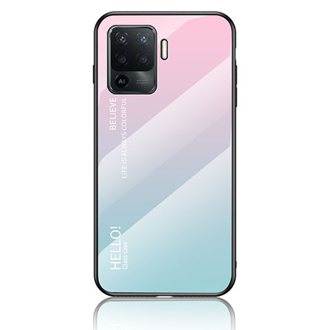 Custodia Silicone Specchio Laterale Sfumato Arcobaleno Cover LS1 per Oppo F19 Pro Ciano