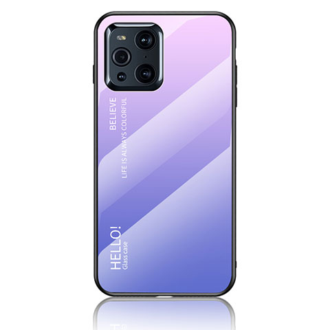 Custodia Silicone Specchio Laterale Sfumato Arcobaleno Cover LS1 per Oppo Find X3 5G Lavanda