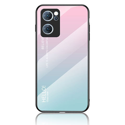 Custodia Silicone Specchio Laterale Sfumato Arcobaleno Cover LS1 per Oppo Find X5 Lite 5G Ciano