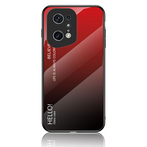 Custodia Silicone Specchio Laterale Sfumato Arcobaleno Cover LS1 per Oppo Find X5 Pro 5G Rosso