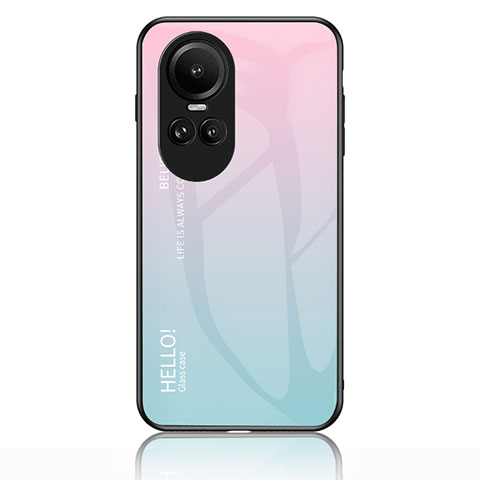 Custodia Silicone Specchio Laterale Sfumato Arcobaleno Cover LS1 per Oppo Reno10 Pro 5G Ciano