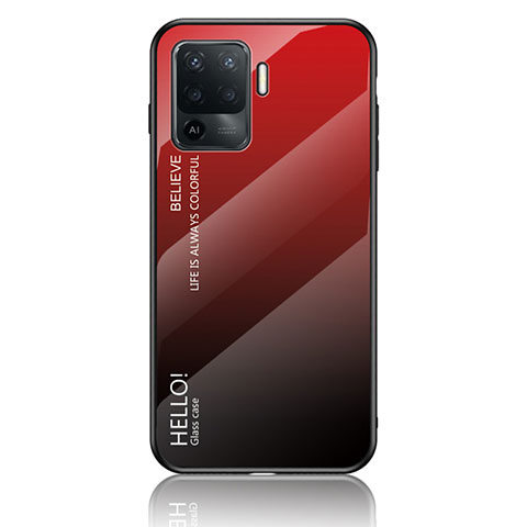 Custodia Silicone Specchio Laterale Sfumato Arcobaleno Cover LS1 per Oppo Reno5 F Rosso