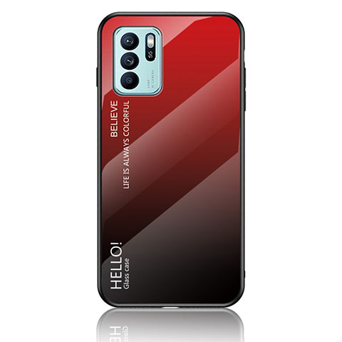 Custodia Silicone Specchio Laterale Sfumato Arcobaleno Cover LS1 per Oppo Reno6 Z 5G Rosso