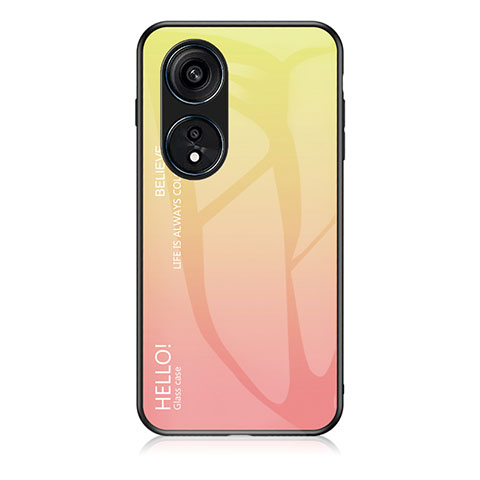 Custodia Silicone Specchio Laterale Sfumato Arcobaleno Cover LS1 per Oppo Reno8 T 4G Giallo