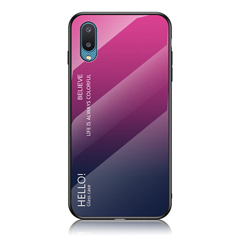 Custodia Silicone Specchio Laterale Sfumato Arcobaleno Cover LS1 per Samsung Galaxy A02 Rosa Caldo