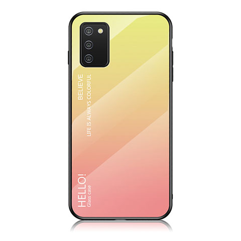 Custodia Silicone Specchio Laterale Sfumato Arcobaleno Cover LS1 per Samsung Galaxy A02s Giallo